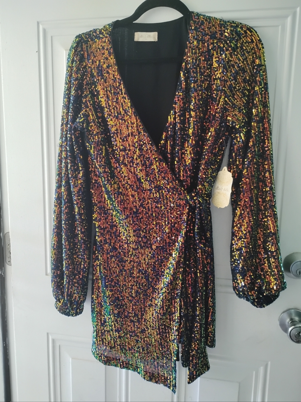 NEW ROMPER ALTAR'D STATE RAINBOW SEQUINS BISHOP SLEEVES DRESS XS 0-2 NWT